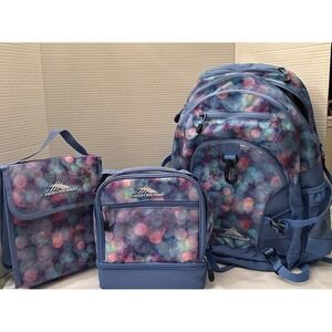 High Sierra Multicolor Backpack + 2 Lunch Bags Waterproof School Set